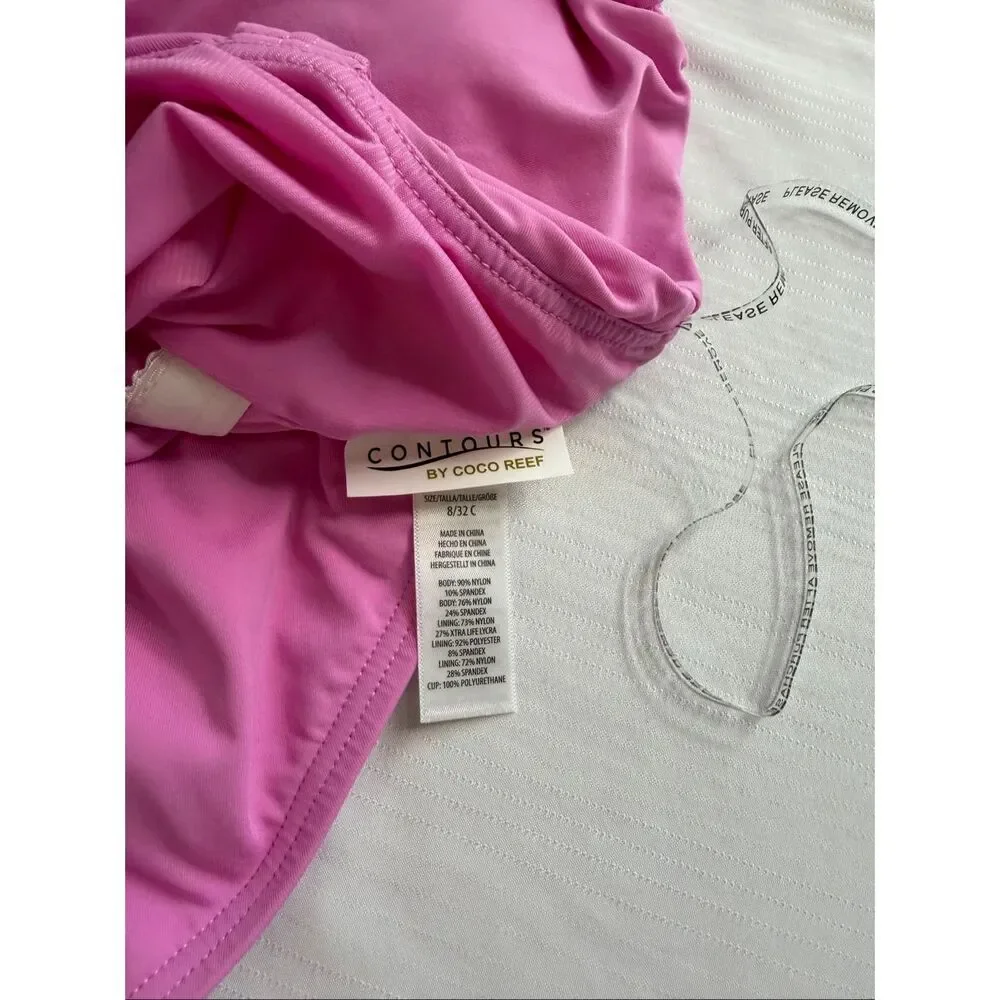 Contours By CoCo Reef Pink One Shoulder One Piece Swimsuit Size 8/32C - Picture 6 of 7